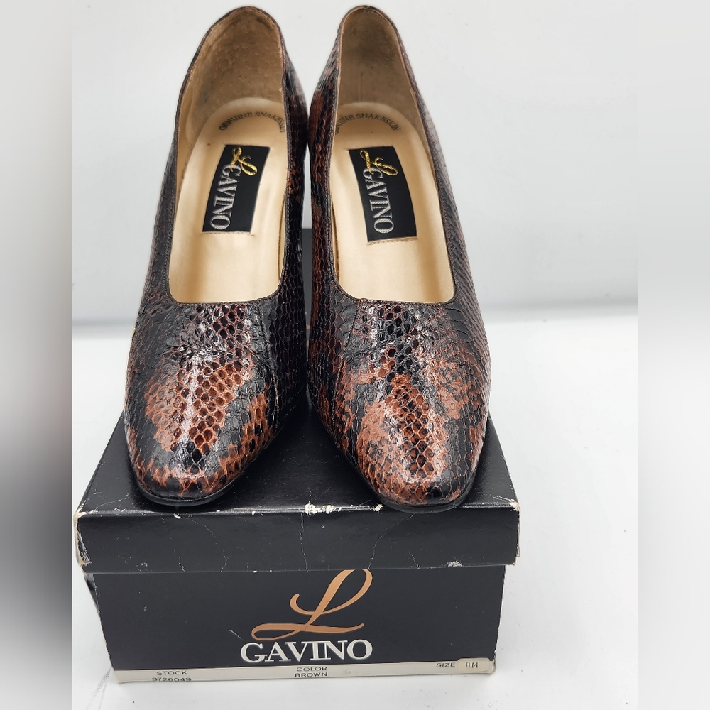 Vintage L Gavino Round Toe Snakeskin Pumps High Heels With Original Box Size 9